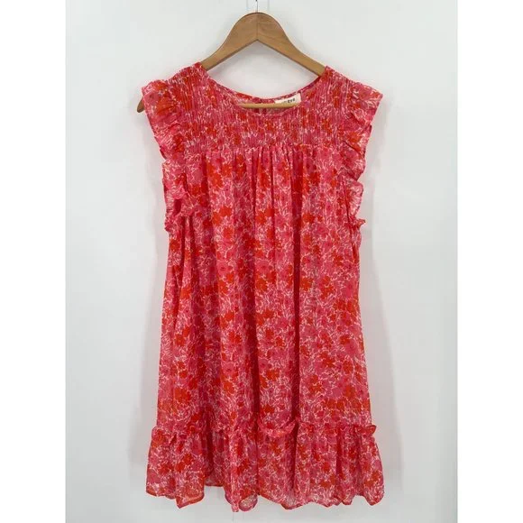 Umgee Women Size Large Pink Floral Metallic Flutter Sleeve Dress NWT - Picture 10 of 10